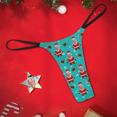 Custom Face Christmas Women's Tanga Thong Santa Gifts - mysiliconefoodbag