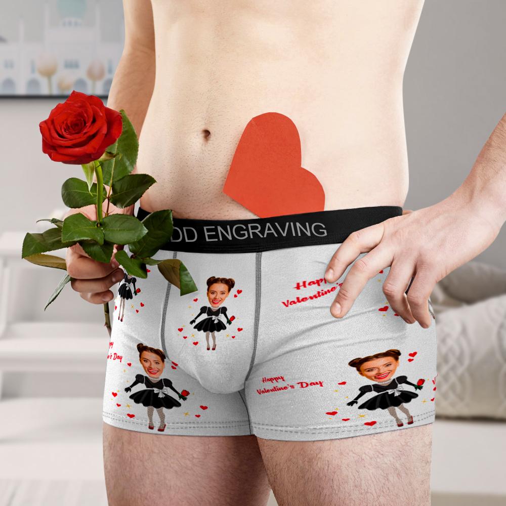 Custom Face Boxer Men's Heart Photo Underwear AR View