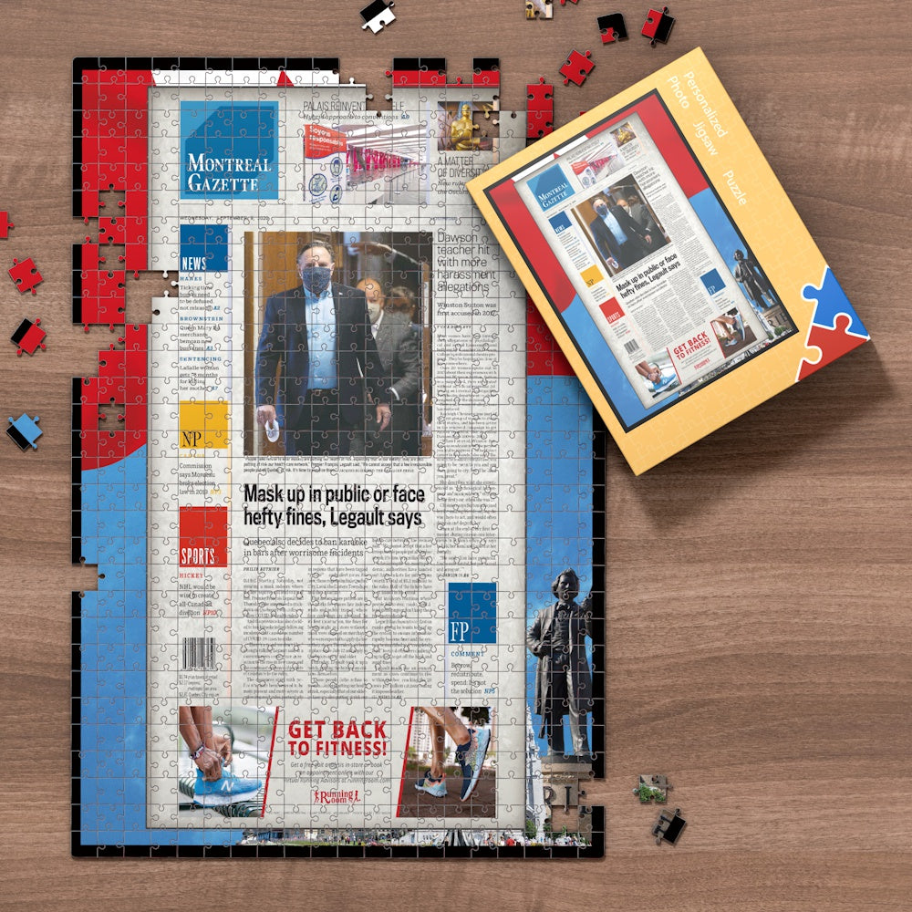 Montreal Gazette Front Page Jigsaw Puzzle, Personalized From A Specific Date You Were Born Your Memorial Day, Birthday Gift Idea-1000 Pieces Max (Old Newspaper Frame)