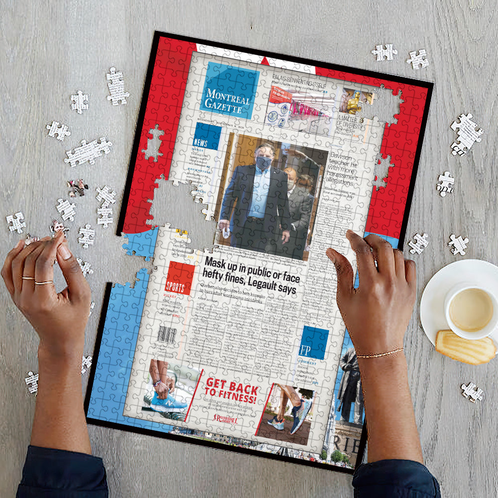 Montreal Gazette Front Page Jigsaw Puzzle, Personalized From A Specific Date You Were Born Your Memorial Day, Birthday Gift Idea-1000 Pieces Max (Old Newspaper Frame)