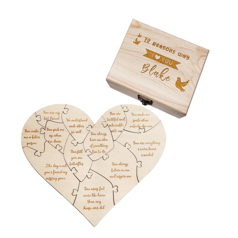 Personalised Wooden Puzzle with Box Reasons Why I Love You Unique Gift for Lover