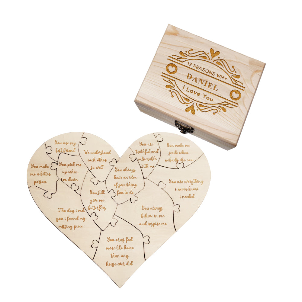 Personalised Wooden Puzzle with Box Reasons Why I Love You Unique Gift for Lover