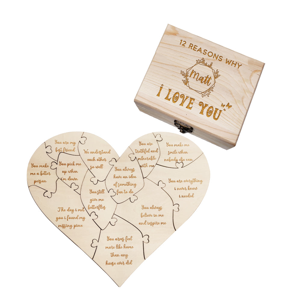 Personalised Wooden Puzzle with Box Reasons Why I Love You Unique Gift for Lover