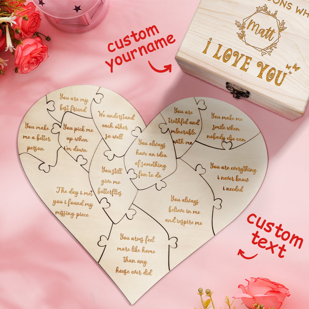 Personalised Wooden Puzzle with Box Reasons Why I Love You Unique Gift for Lover