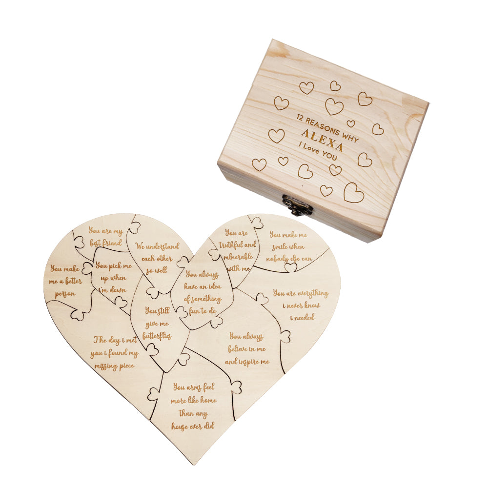 Personalised Wooden Puzzle with Box Reasons Why I Love You Unique Gift for Lover