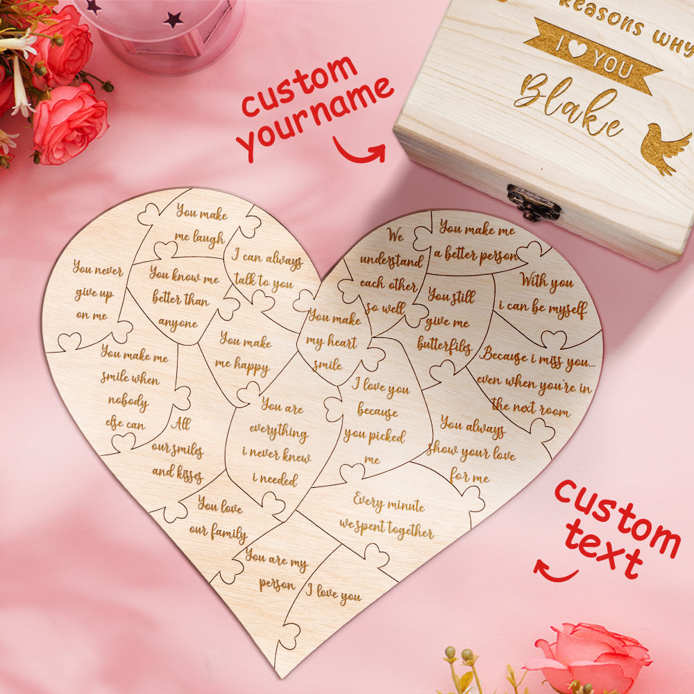 Personalised Wooden Puzzle with Box Reasons Why I Love You Unique Gift for Lover