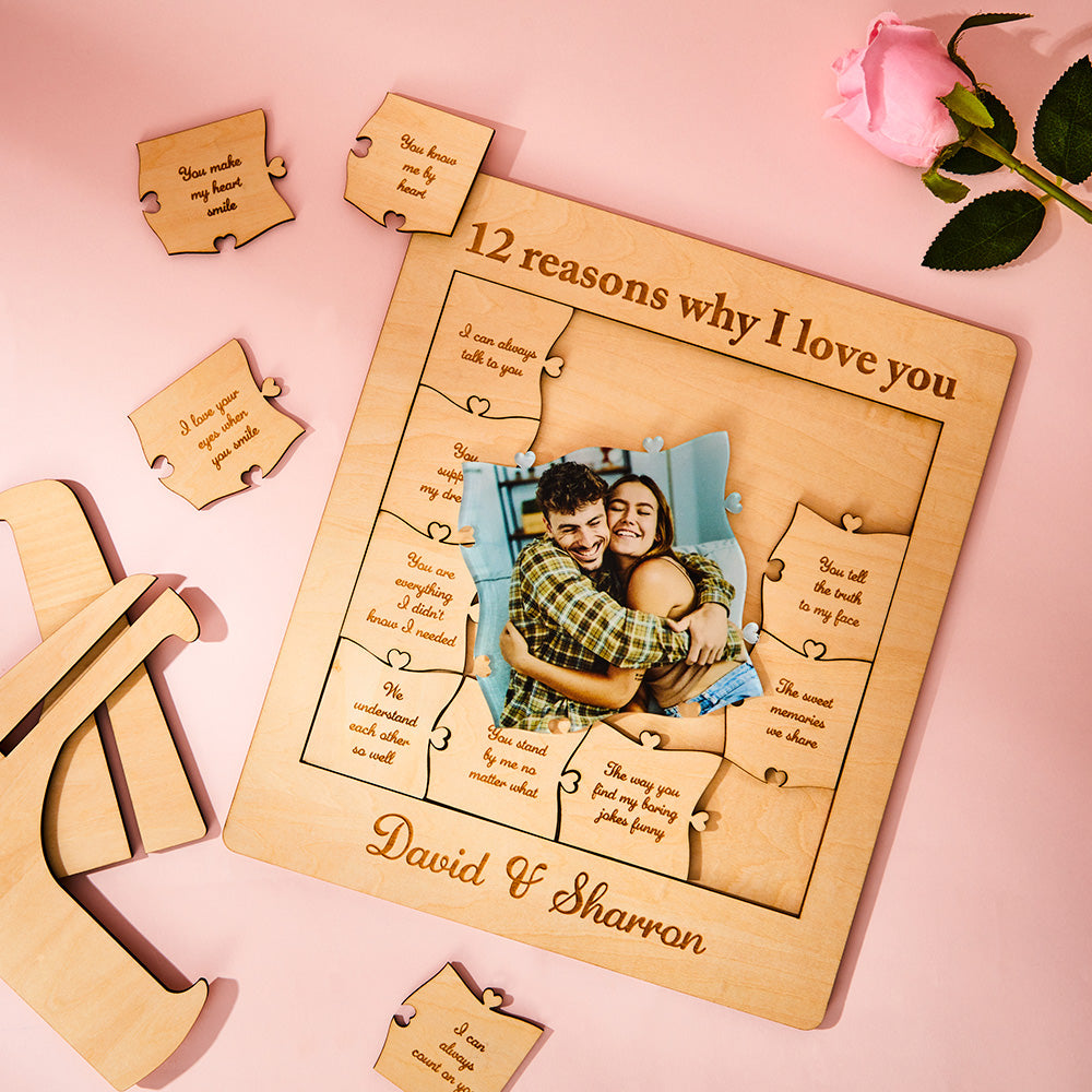 12 Reasons Why I Love You Custom Photo Name Acrylic Wooden Puzzle