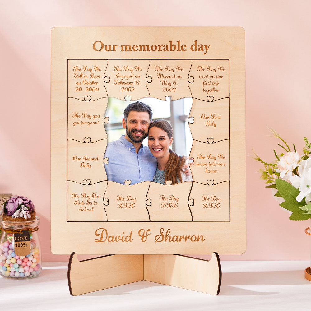 Our Memorable Day Custom Photo Name Acrylic Wooden Puzzle