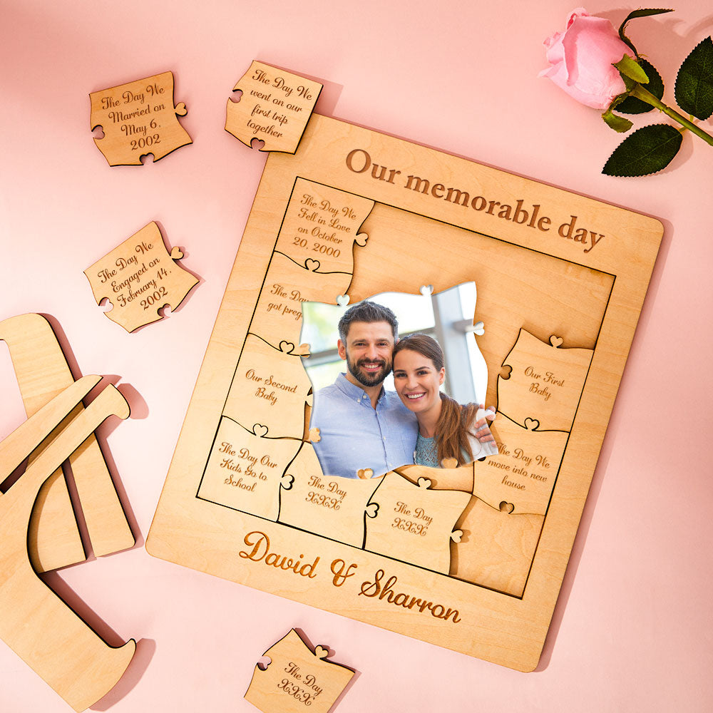 Our Memorable Day Custom Photo Name Acrylic Wooden Puzzle