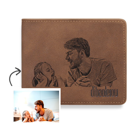 Gift For Dad Men's Personalized Photo Wallet Custom Photo Wallet - Brown