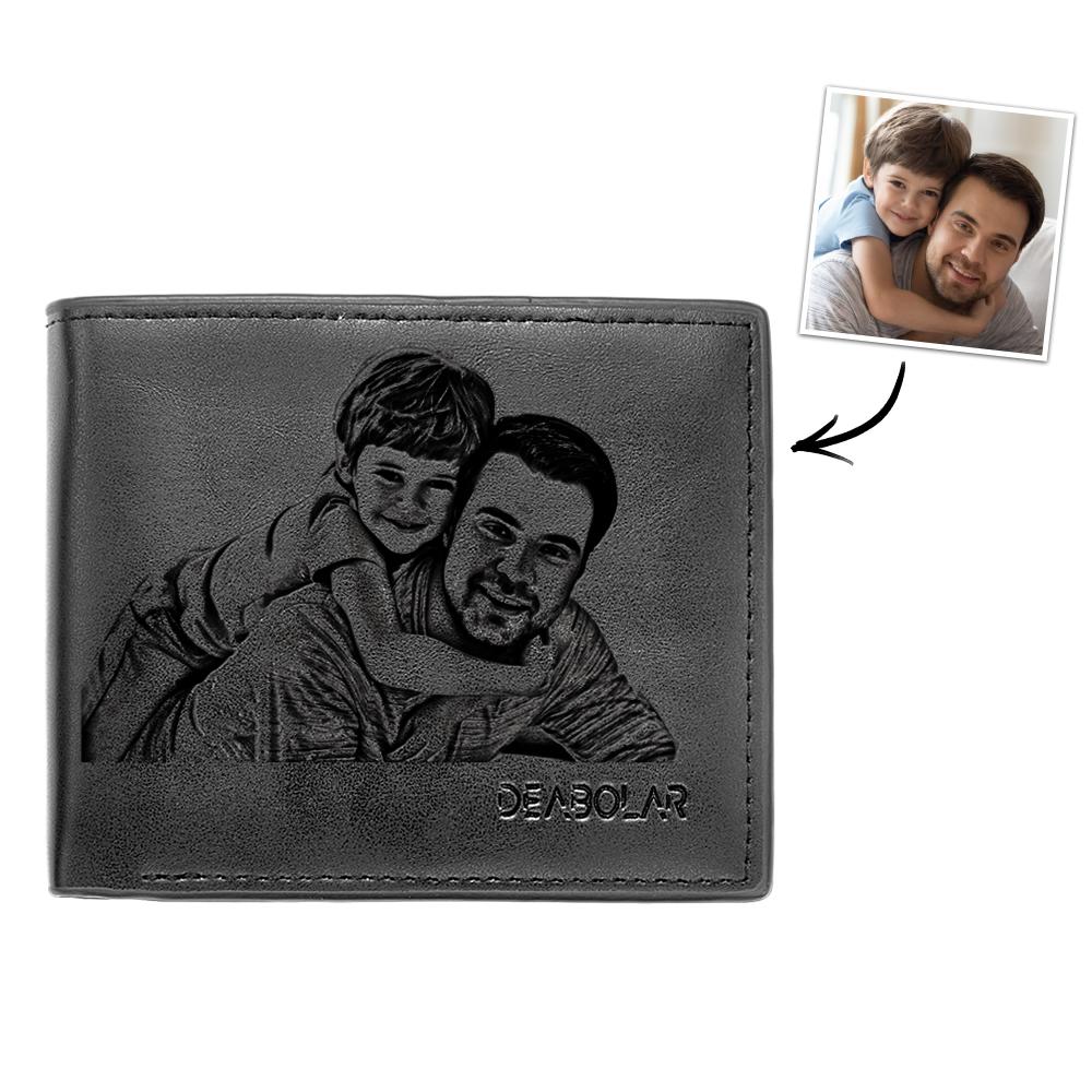 Personalized Gifts For Father's Day Photo Engraved Men's Flip Wallet Black