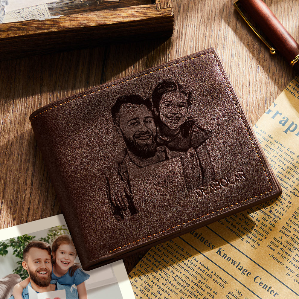 Gift for Dad Men's Trifold Custom Photo Wallet - Brown