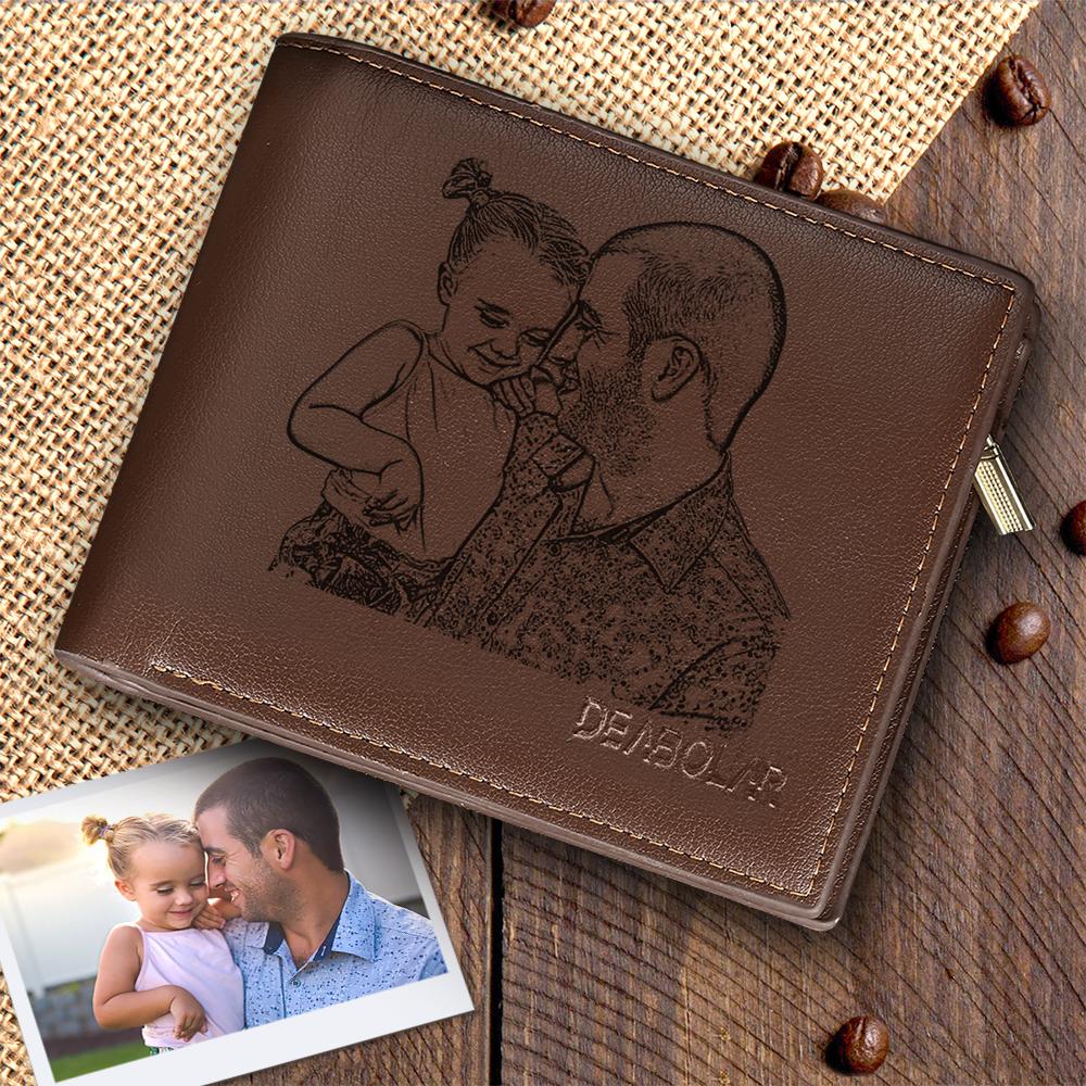 Gift for Dad Men's Trifold Custom Photo Wallet - Brown