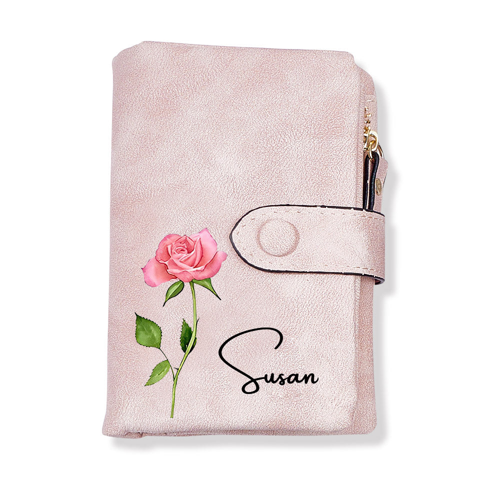 Personalized Name Colorful Birth Flower Wallet Card Holder Birthday Gift for her