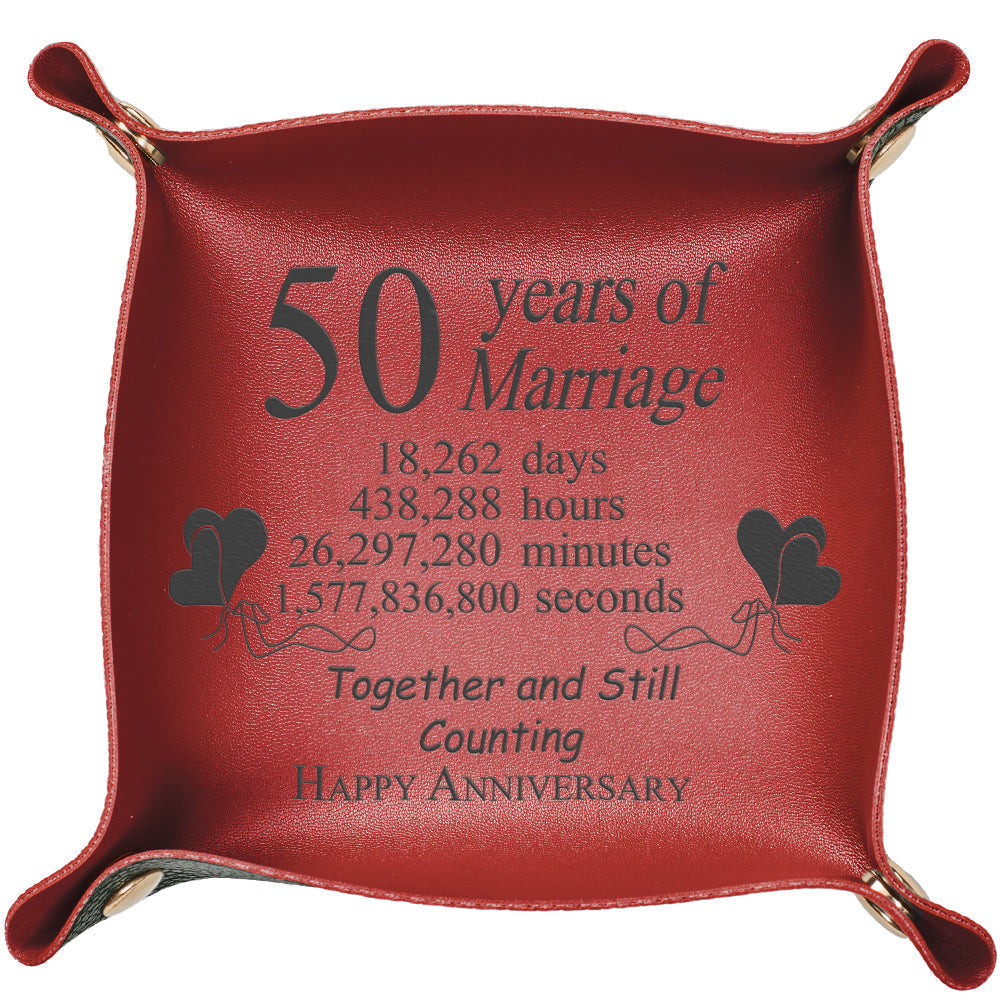 Custom Marriage Year Engraved Leather Catchall Valet Tray Anniversary Gifts for Love