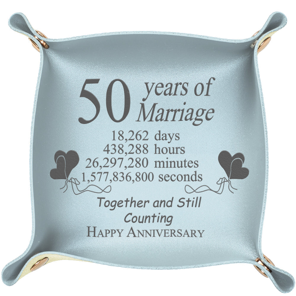 Personalized Marriage Year Engraved Leather Catchall Valet Tray 50th Anniversary Gifts for Her