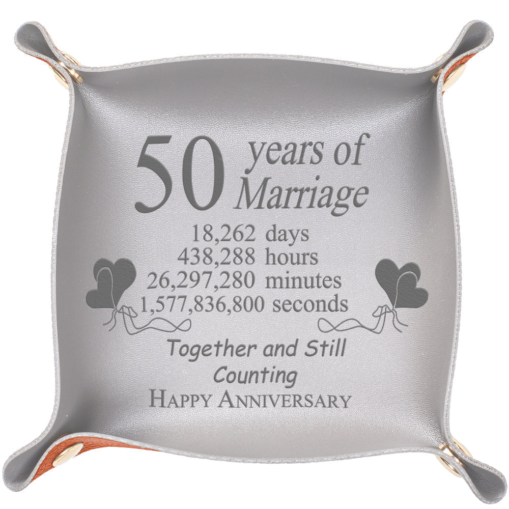 Custom Gift for Her Marriage Year Engraved Leather Catchall Valet Tray 50th Anniversary Gifts