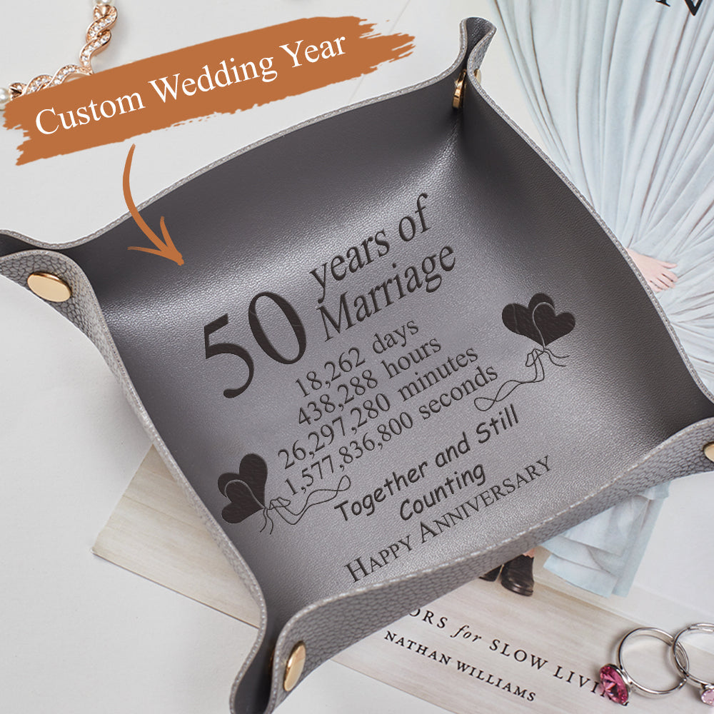 Personalized Anniversary Gifts Marriage Year Engraved Leather Catchall Valet Tray