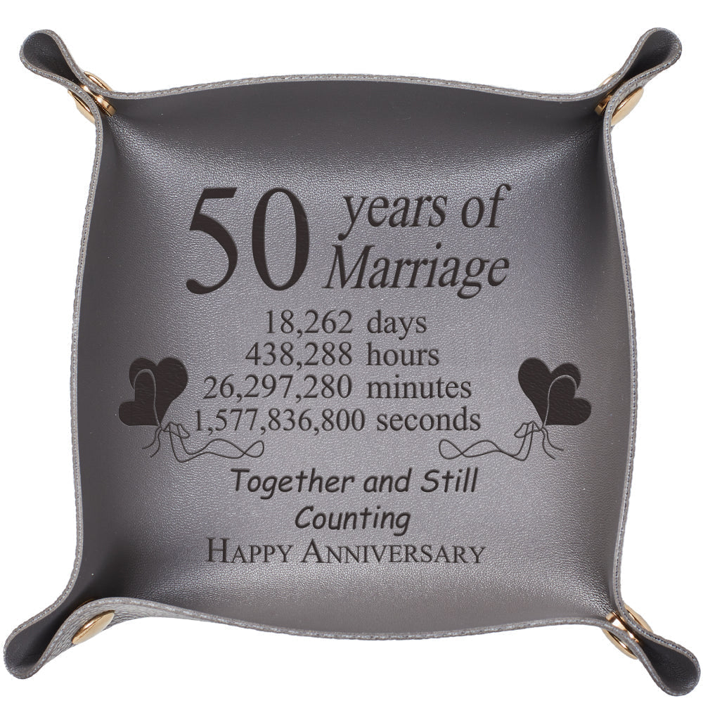 Personalized Marriage Year Engraved Leather Catchall Valet Tray 50th Anniversary Gifts for Her