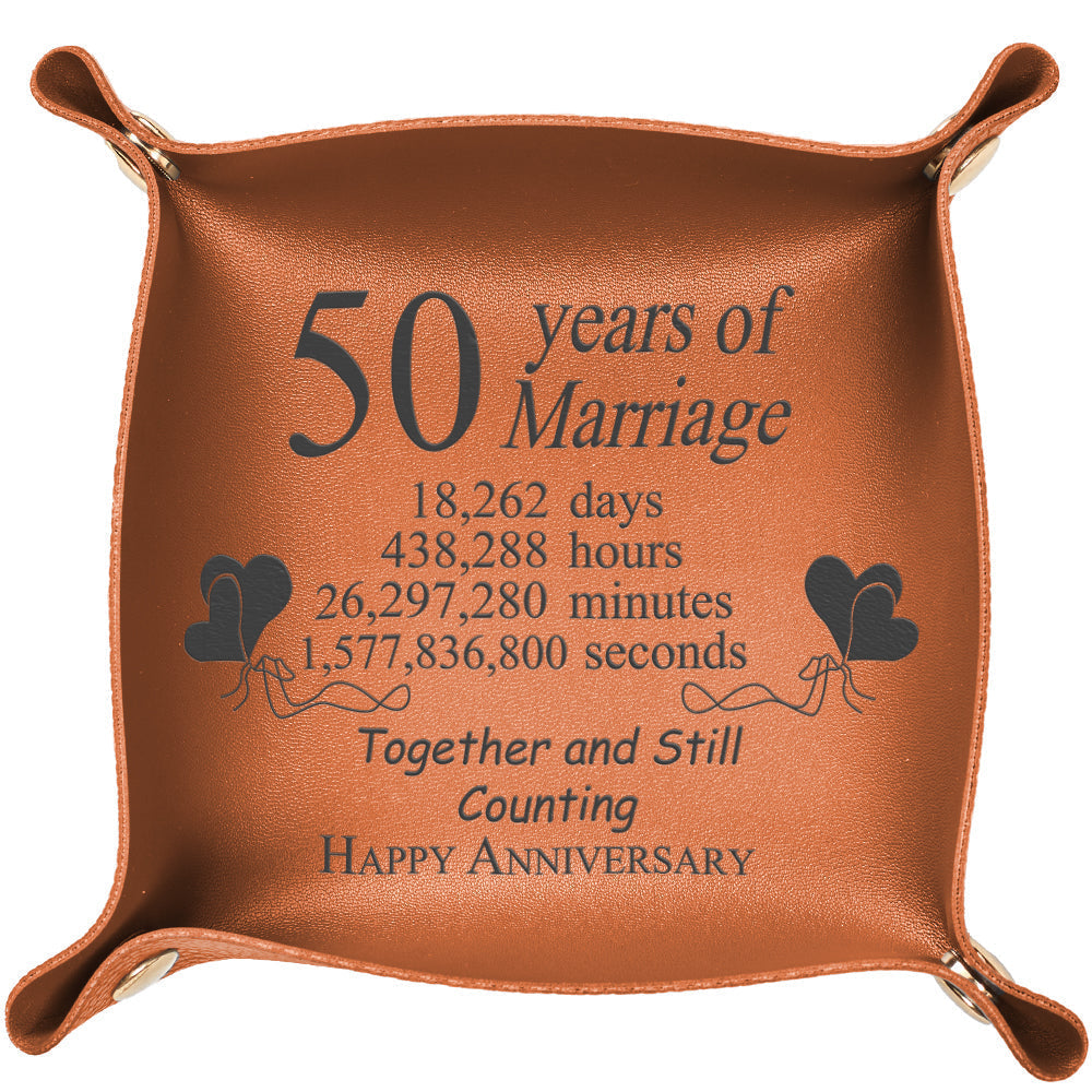 Custom Gift for Her Marriage Year Engraved Leather Catchall Valet Tray 50th Anniversary Gifts