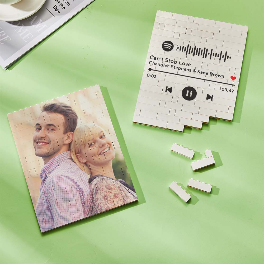 Personalized Brick Rectangle Building Photo Block Music Code Custom Text Frame