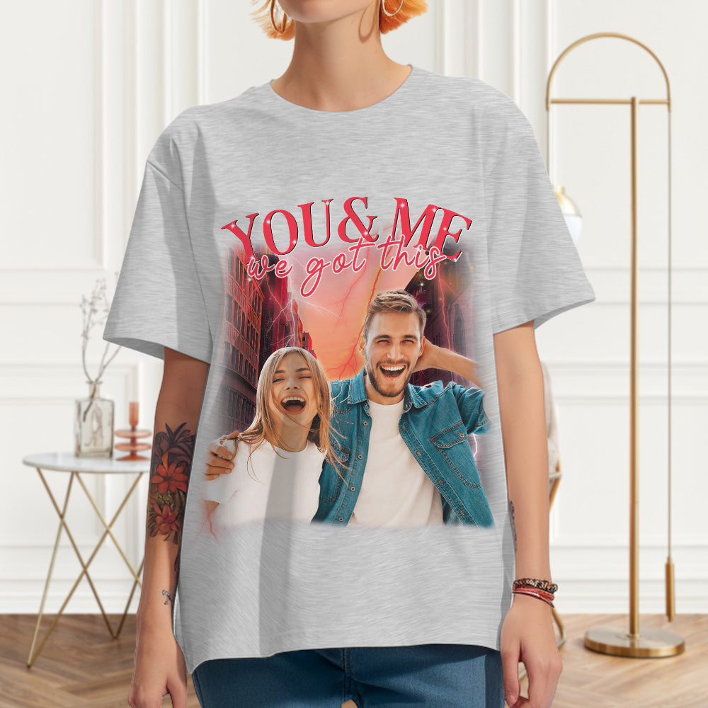 Custom Photo Vintage Tee Personalized Couple Name T-shirt