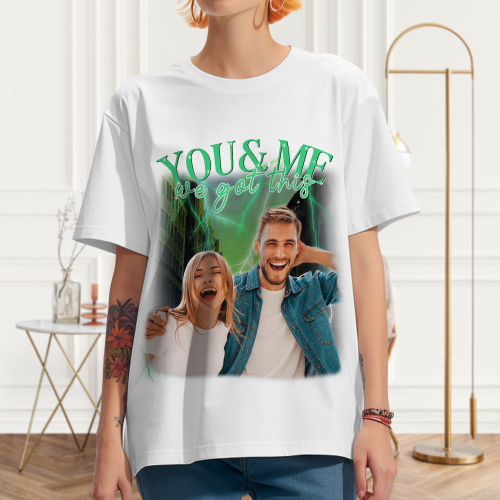 Custom Photo Vintage Tee Personalized Couple Name T-shirt