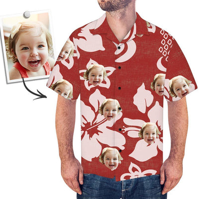 Custom Face All Over Print Red Hawaiian Shirt Petal - MakePhotoPuzzleUK