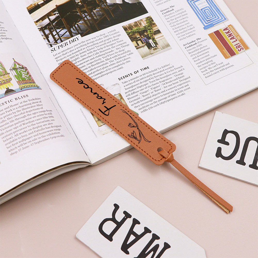 Custom Name Bookmark with Birth Month Flower for Book Personalized Leather Bookmark for Women