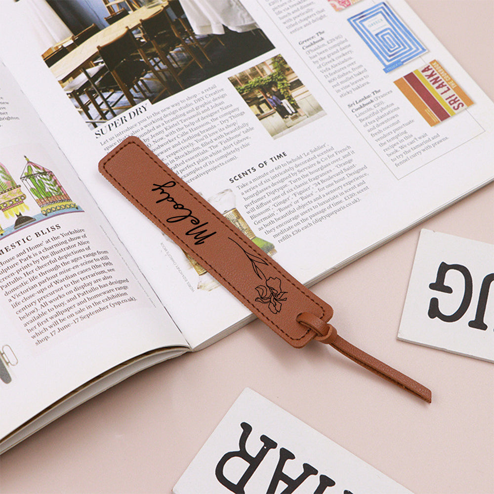 Custom Name Bookmark with Birth Month Flower for Book Personalized Leather Bookmark for Women