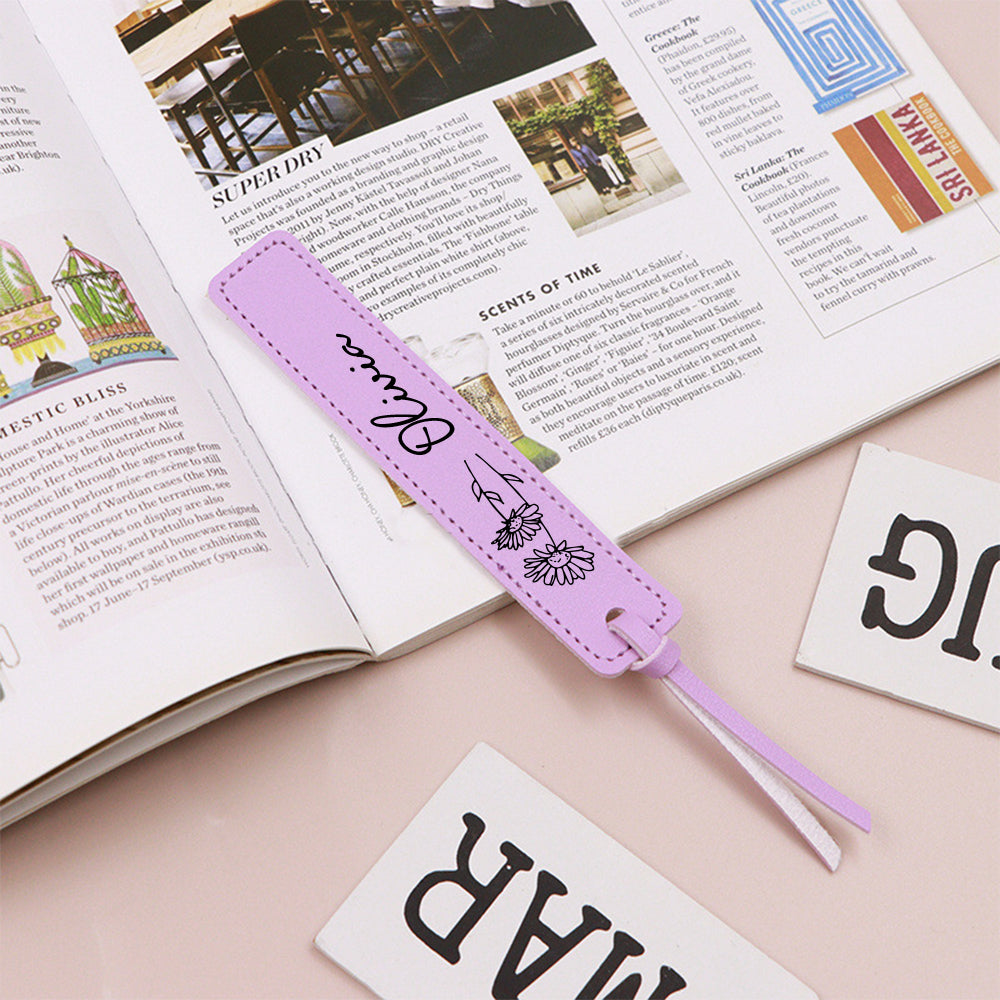 Custom Name Bookmark with Birth Month Flower for Book Personalized Leather Bookmark for Women