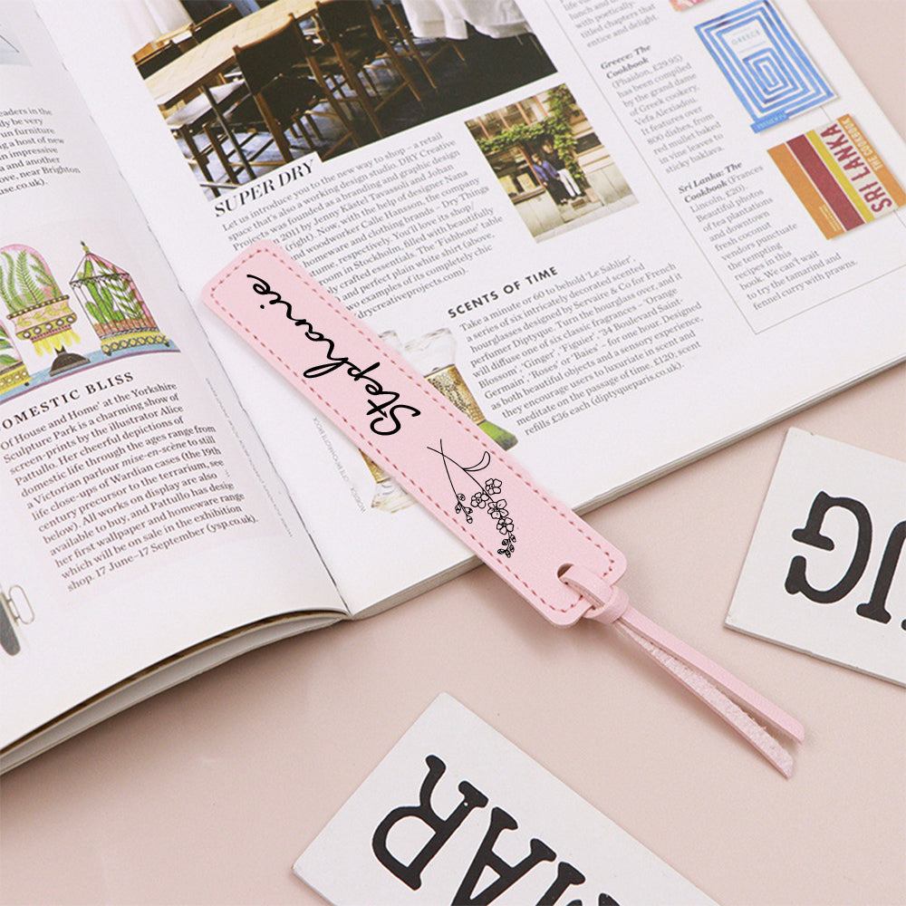 Custom Name Bookmark with Birth Month Flower for Book Personalized Leather Bookmark for Women