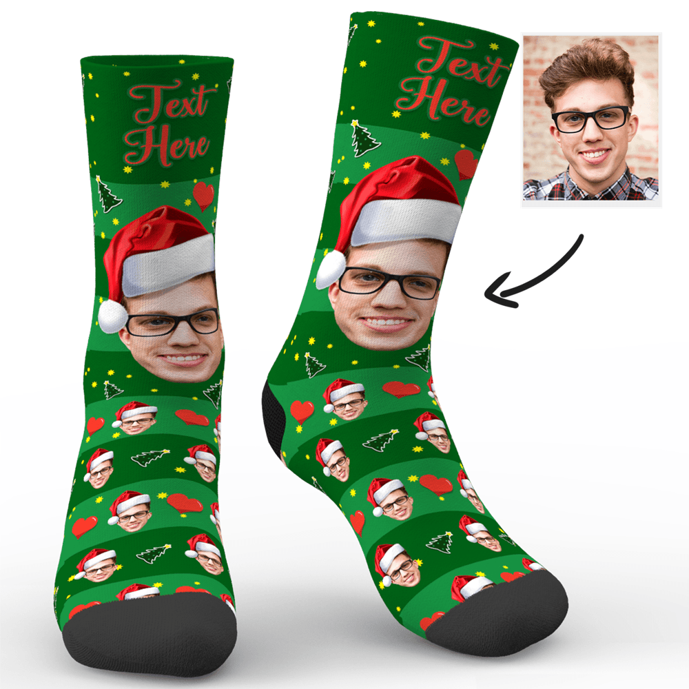 Christmas Gift Custom Face Socks With Heart And Christmas hat