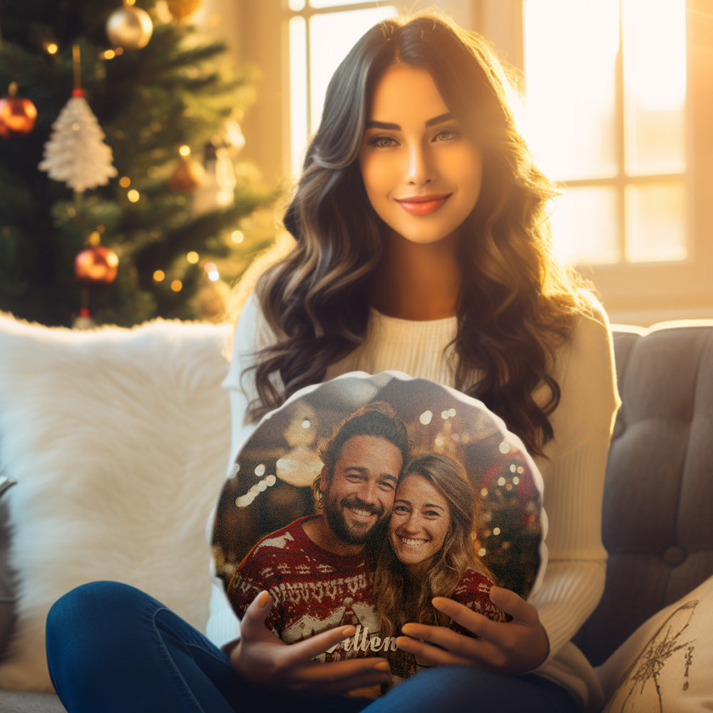 Custom Photo Round Shape Personalized Text Pillow