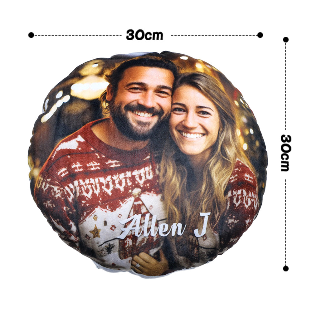 Custom Photo Round Shape Personalized Text Pillow