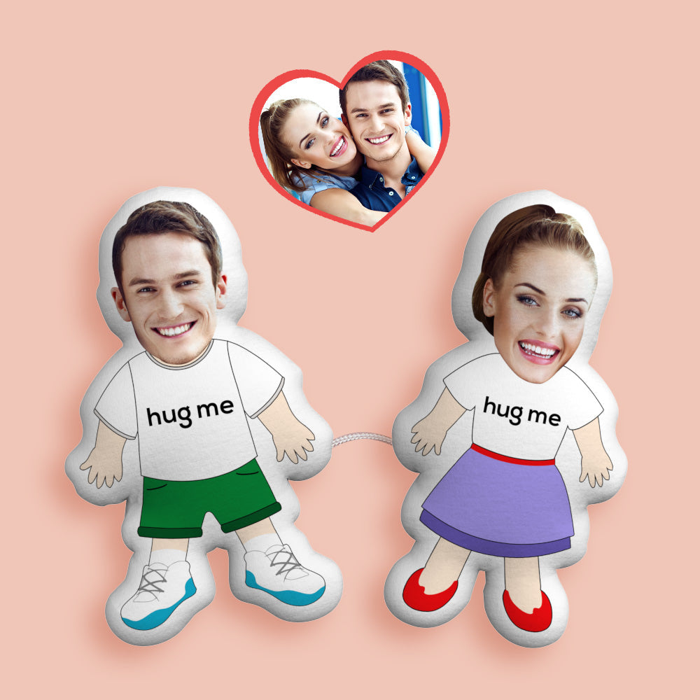 Custom Face Photo Pillow Couple Toy Plush Doll Link with a Line