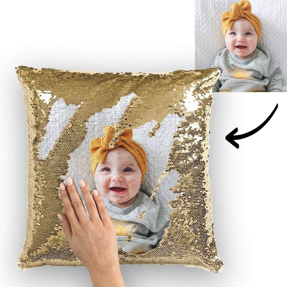 Custom Love Baby Photo Magic Sequins Pillow Multicolor Shiny 15.75''*15.75''