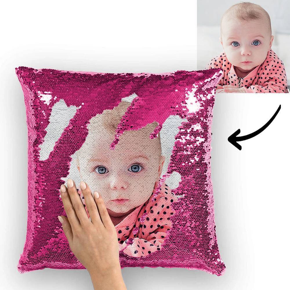 Custom Love Baby Photo Magic Sequins Pillow Multicolor Shiny 15.75''*15.75''