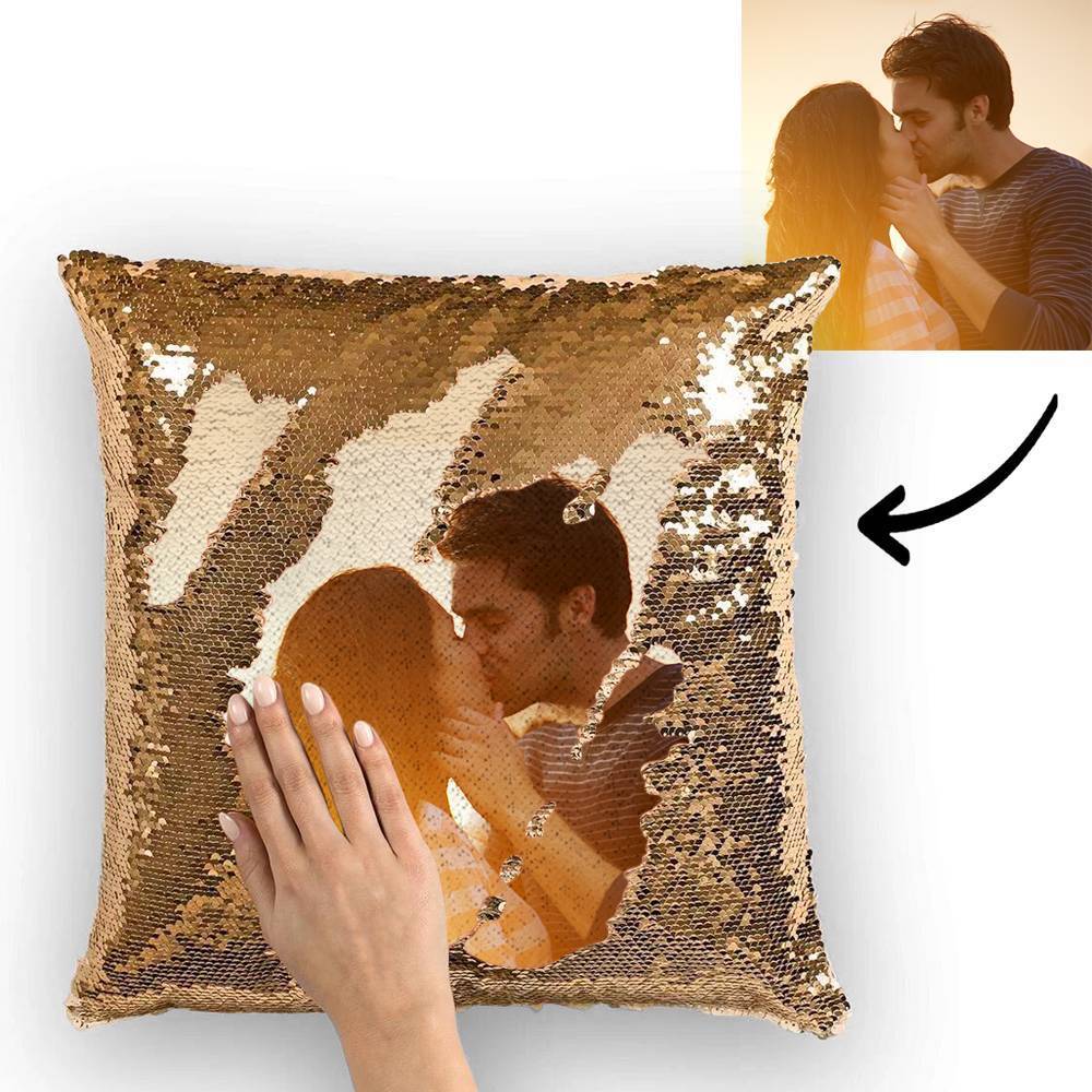Christmas Gifts Personalized Sequin Pillow, Sequin Pillow with Picture, Glitter Pillow With Hidden Photo15.75''*15.75''