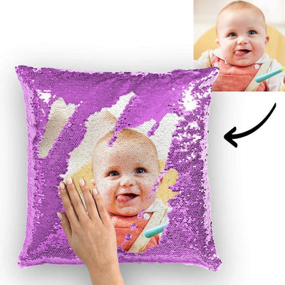 Custom Cute Baby Photo Magic Sequins Pillow Multicolor Shiny 15.75''*15.75''