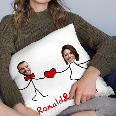 Custom Matchmaker Face Pillow Holding Hands with Love Personalized Couple Photo and Text Throw Pillow Valentine's Day Gift - mysiliconefoodbag
