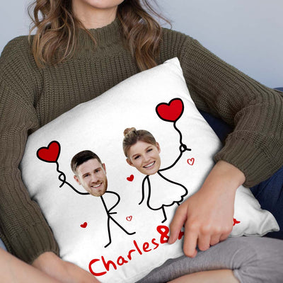 Custom Matchmaker Face Pillow Love Balloon Personalized Couple Photo and Text Throw Pillow Valentine's Day Gift - mysiliconefoodbag