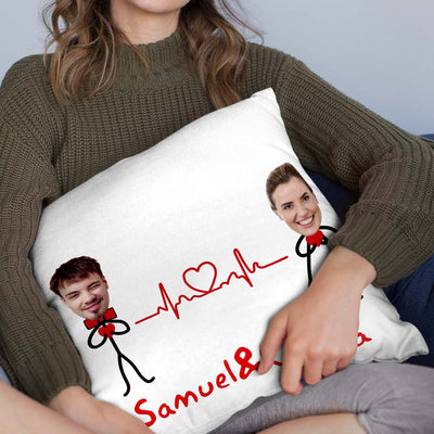 Custom Matchmaker Face Pillow ECG Love Personalized Couple Photo and Text Throw Pillow Valentine's Day Gift - mysiliconefoodbag
