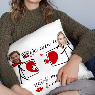 Custom Matchmaker Face Pillow Heartbeat Puzzle Personalized Couple Photo Throw Pillow Valentine's Day Gift - mysiliconefoodbag