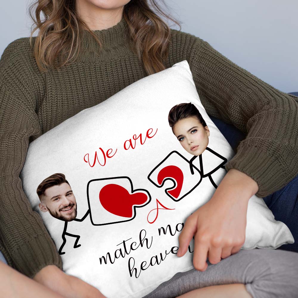 Custom Matchmaker Face Pillow Puzzle Personalized Couple Photo Throw Pillow Valentine's Day Gift