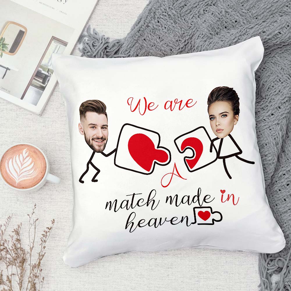 Custom Matchmaker Face Pillow Puzzle Personalized Couple Photo Throw Pillow Valentine's Day Gift