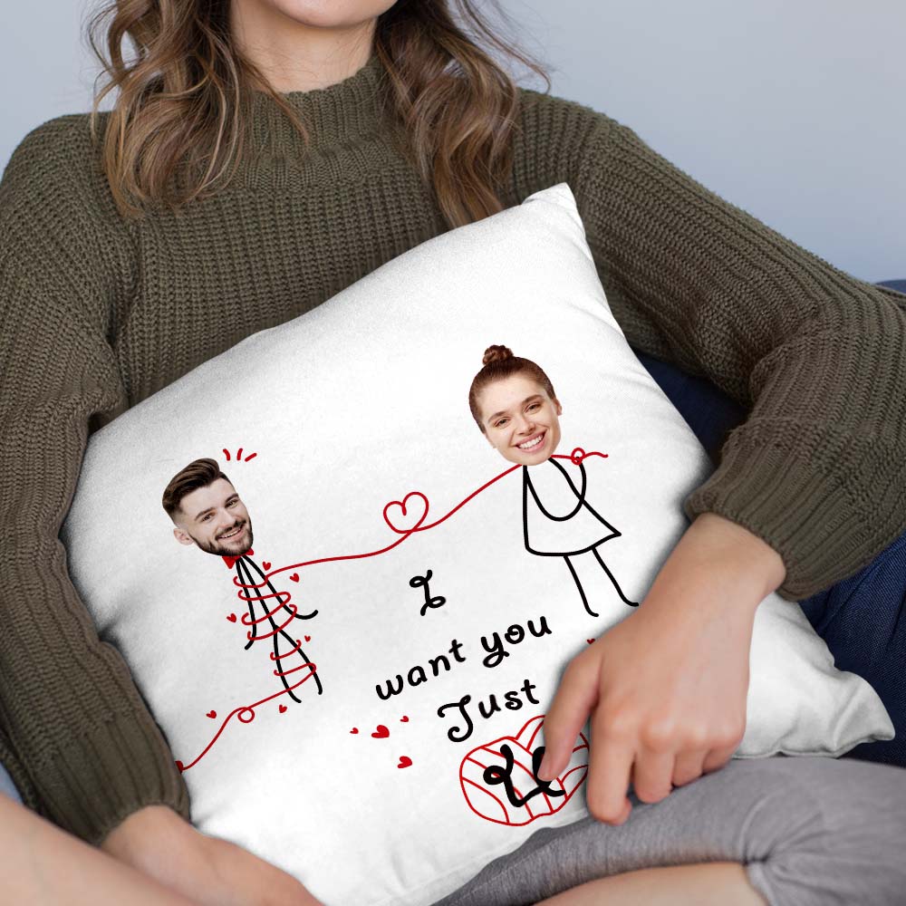 Custom Matchmaker Face Pillow I Just Want U Personalized Couple Photo Throw Pillow Valentine's Day Gift