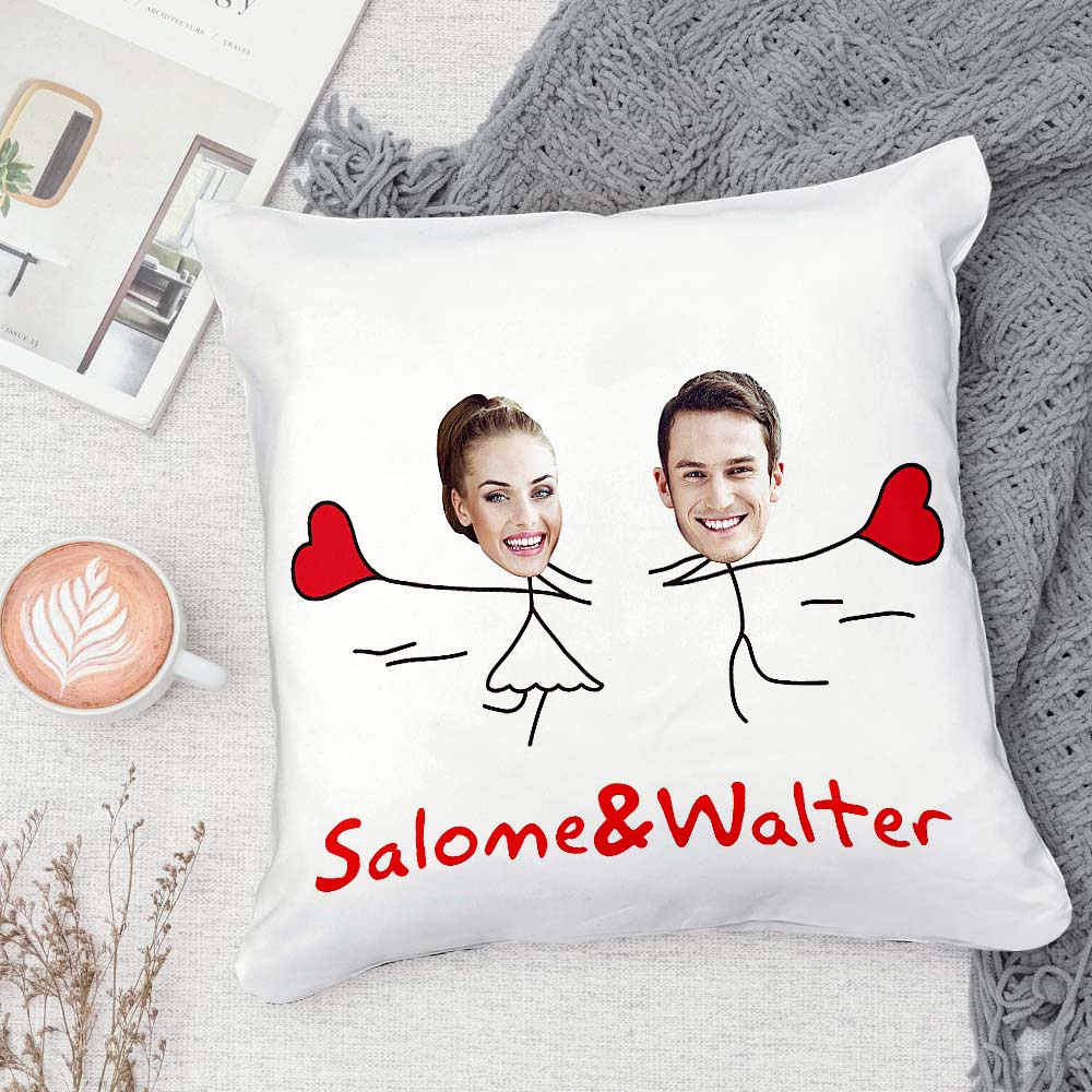 Custom Matchmaker Face Pillow Love Balloon Run Personalized Couple Photo and Text Throw Pillow Valentine's Day Gift