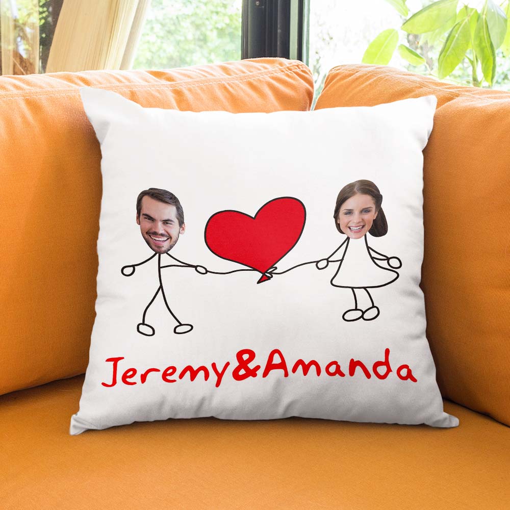 Custom Matchmaker Face Pillow Extra Large Love Heart Personalized Couple Photo and Text Throw Pillow Valentine's Day Gift