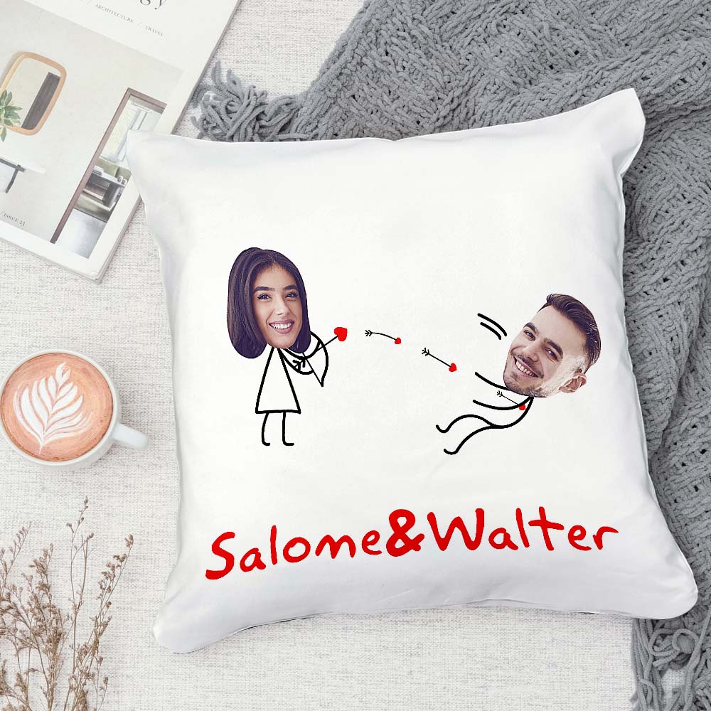 Custom Matchmaker Face Pillow Cupid's Arrow Personalized Couple Photo and Text Throw Pillow Valentine's Day Gift